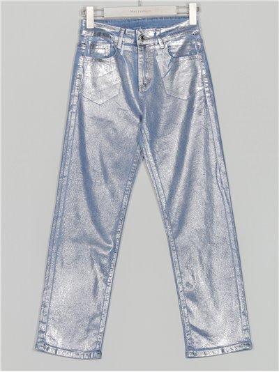 High waist metallic thread jeans plata (S-XXL)