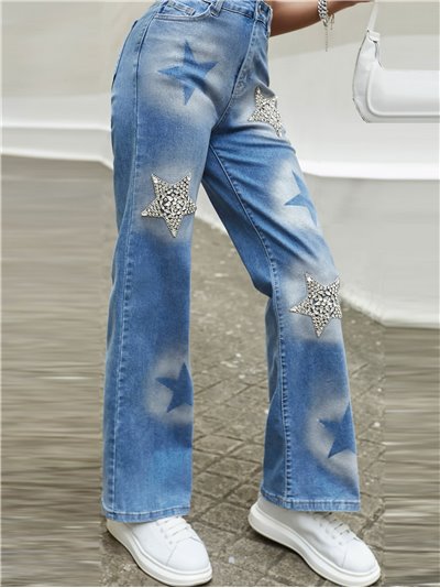 Jeans rectos estrellas tiro alto azul (S-XL)