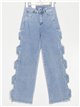 High waist side embroidered straight jeans azul (S-XL)