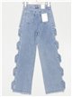 Jeans rectos bordado lateral tiro alto azul (S-XL)