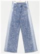 High waist straight jeans with rhinestone azul (S-XL)