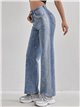 Jeans rectos contraste strass tiro alto azul (S-XL)