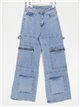 Jeans rectos cargo tiro alto azul (S-XL)