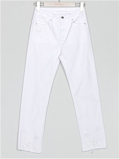 Jeans bordado tiro alto blanco (36-46)