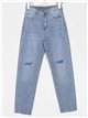 Jeans mom fit rotos tiro alto azul (XS-XL)