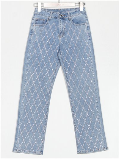 Jeans strass tiro alto azul (S-XXL)