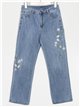 Jeans flores bordadas tiro alto azul (40-52)