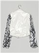 Sequinned tulle sleeves biker jacket white (S-XL)