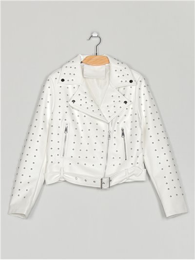 Faux leather studded biker jacket white (S-XL)