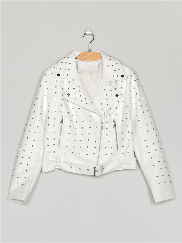 Faux leather studded biker jacket white (S-XL)