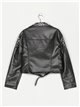 Faux leather biker jacket with rhinestone black (S-XL)
