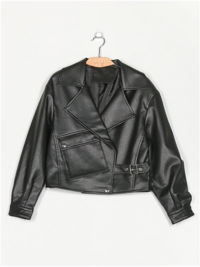 Faux leather biker jacket black (S-M-L)