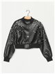 Faux leather jacket with rhinestone black (S-XL)