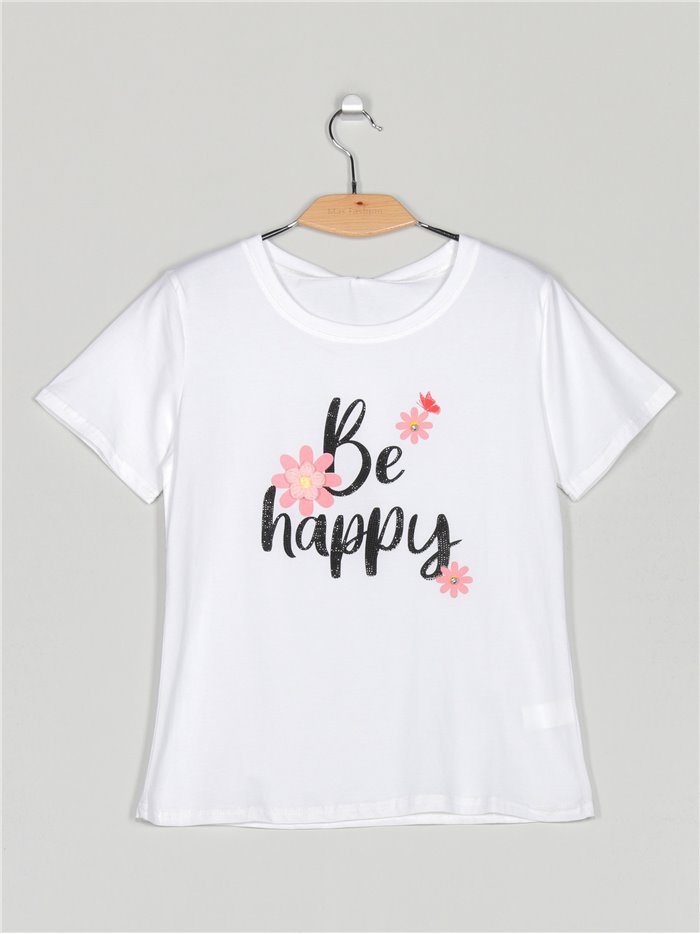 Camiseta BE HAPPY strass (S/M-L/XL)