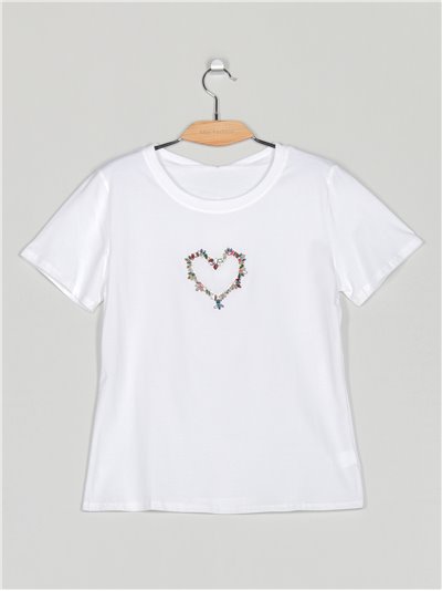 Heart t-shirt with rhinestone (S/M-L/XL)