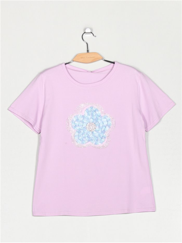 Camiseta flor strass (M/L-XL/XXL)