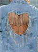 Denim jacket with heart-shaped rhinestone azul (S-M-L)