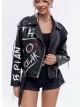 Faux leather slogan biker jacket black (S-M-L)