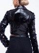 Sequinned tulle sleeves biker jacket black (S-XL)