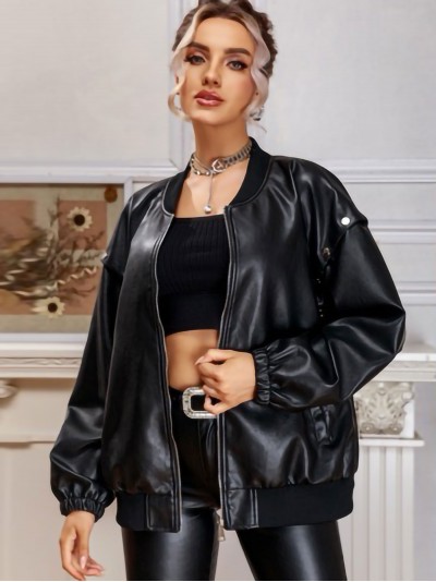 Faux leather oversized jacket black (S-M-L)
