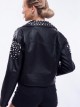 Faux leather biker jacket with rhinestone black (S-XL)