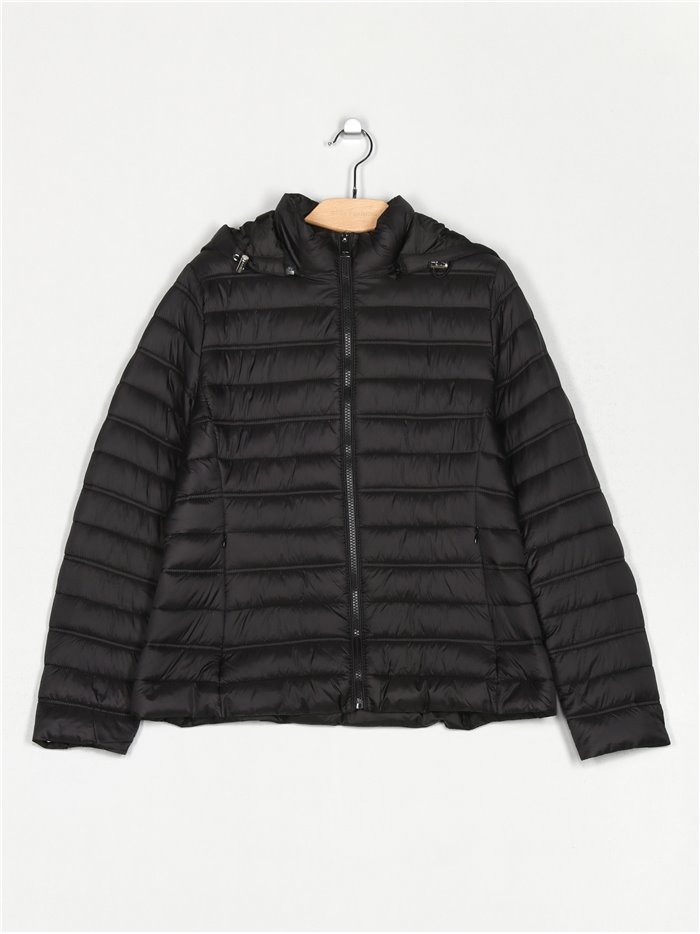 Quilted down puffer jacket with hood black (42-46)