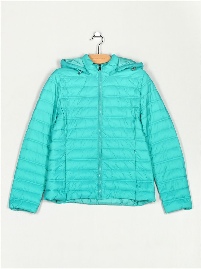 Quilted down puffer jacket with hood peacock-blue (42-46)