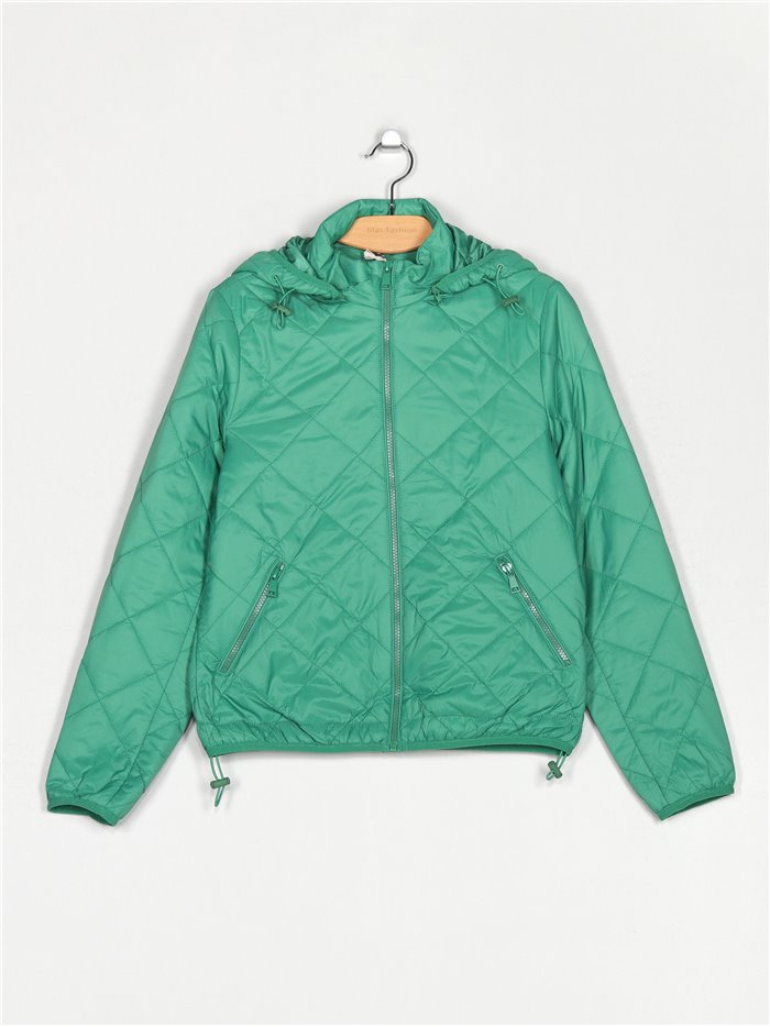 Quilted down puffer jacket with hood green (M-XXL)