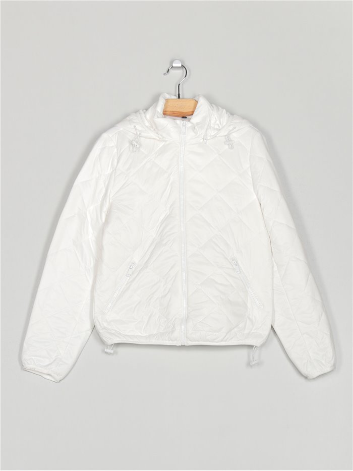 Quilted down puffer jacket with hood white (M-XXL)