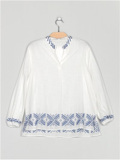 Embroidered linen effect blouse (M-2XL)