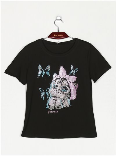 Cat t-shirt with rhinestone (S/M-L/XL)