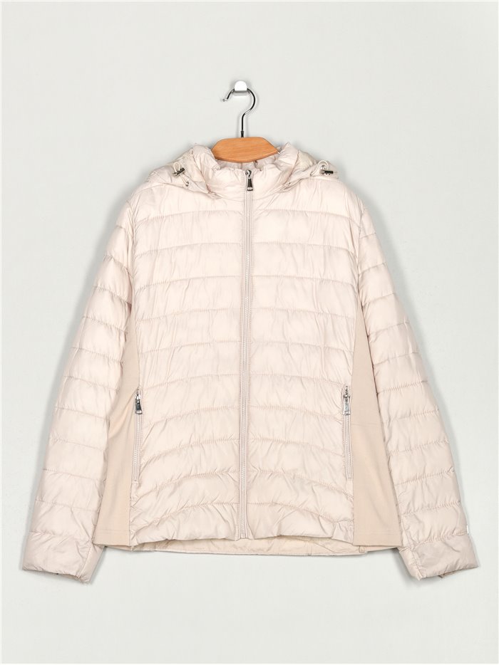 Quilted down puffer jacket with hood beige (42-50)