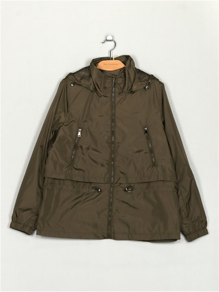 Parka water repellent with hood green (42-50)