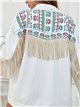 Embroidered denim jacket with fringing blanco (S-XL)