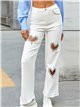 Jeans recto corazones joya tiro alto blanco (XS-XL)