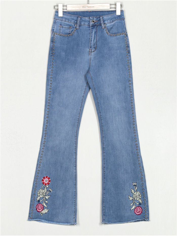 Jeans flare bordado tiro alto (XS-XL)