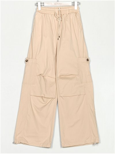 High waist straight cargo trousers beis (XS-XL)