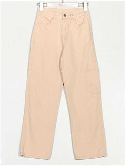 High waist straight cargo trousers beis (XS-XXL)