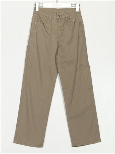 High waist straight cargo trousers kaki (XS-XXL)