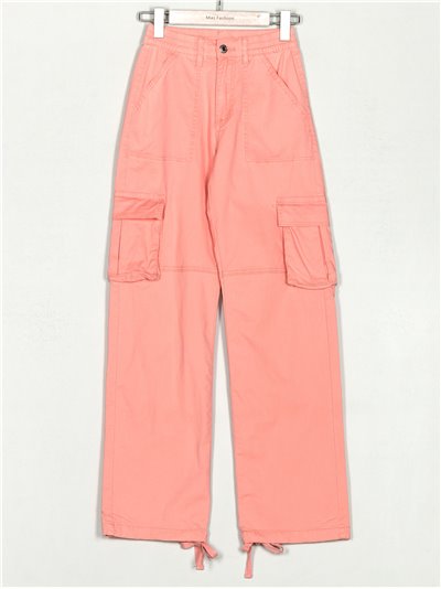 High waist straight cargo trousers coral (XS-XL)