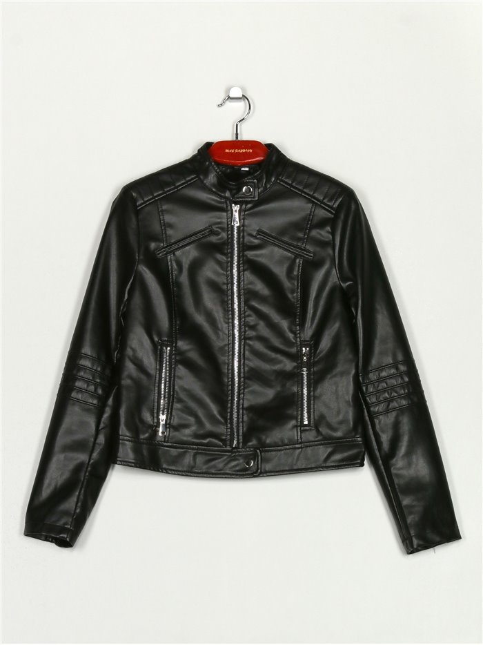 Faux leather jacket with topstitching negro (S-XL)