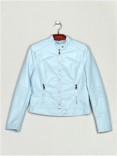 Faux leather jacket with topstitching azul (S-XL)