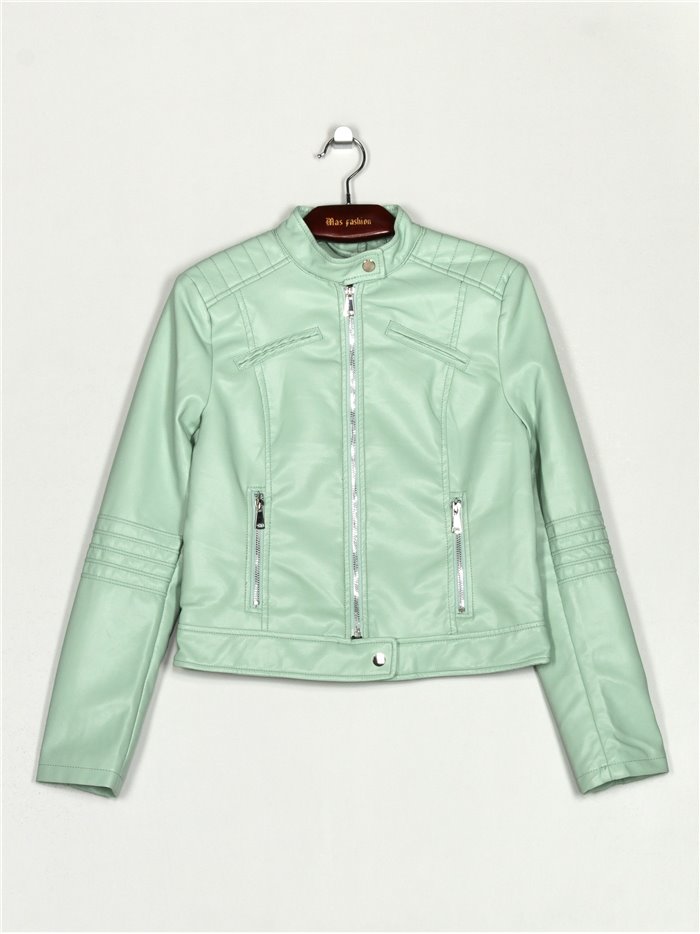 Faux leather jacket with topstitching verde-agua (S-XL)
