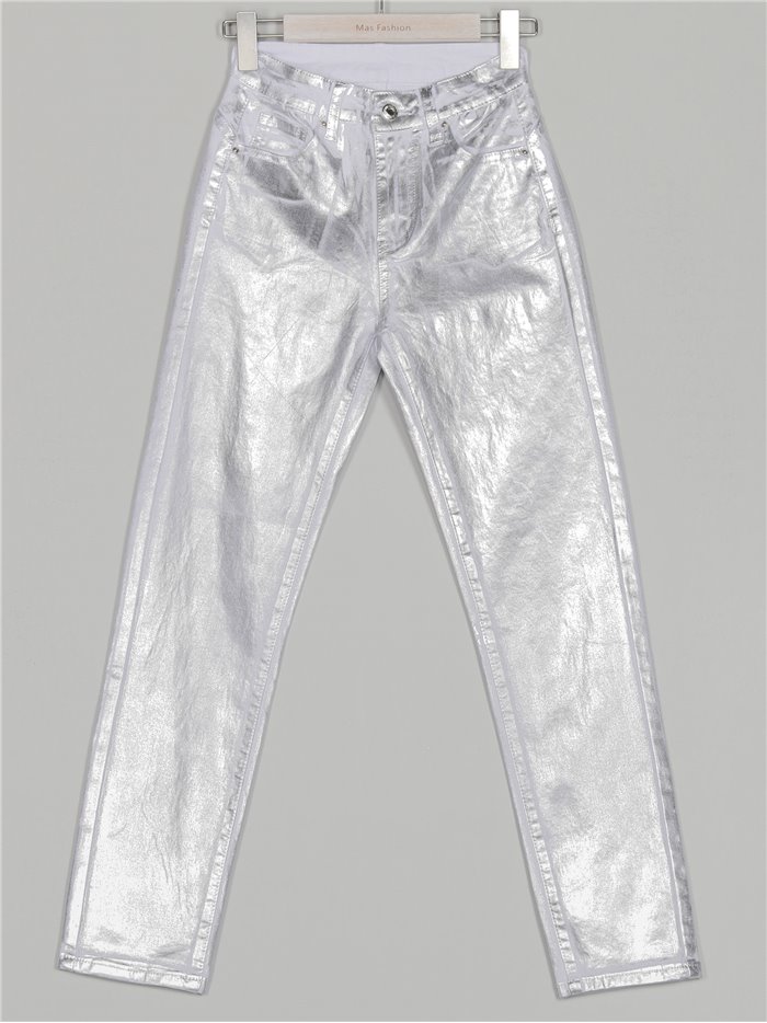 Jeans metalizado tiro alto plata (S-XXL)