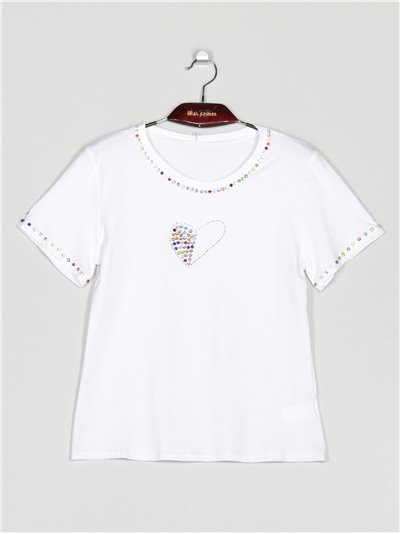Heart t-shirt with rhinestone (S/M-L/XL)