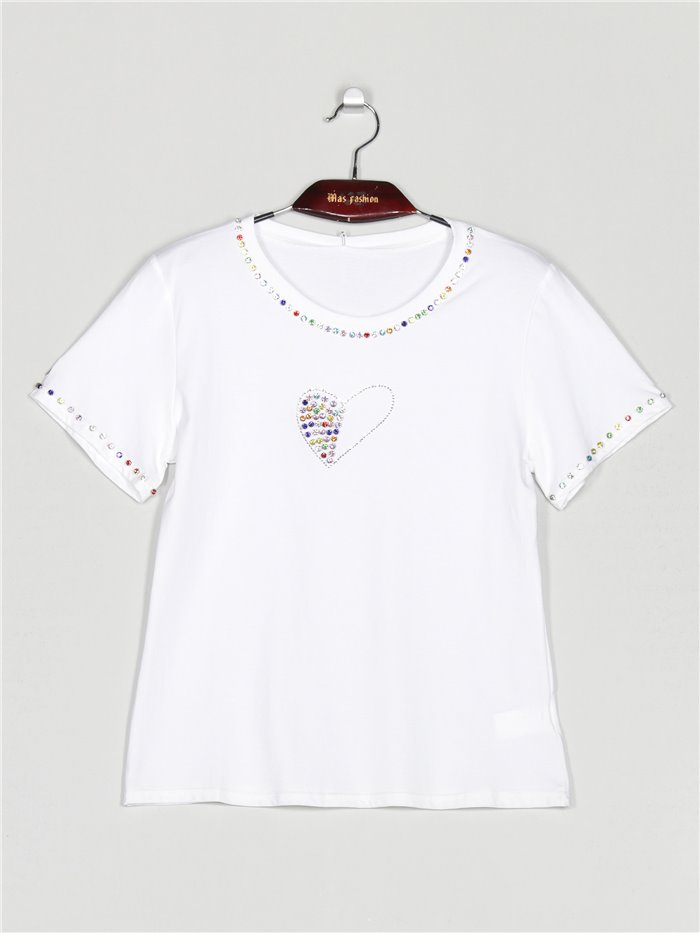 Camiseta corazón pedrería (S/M-L/XL)