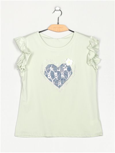 Heart t-shirt with ruffle trims (M/L-XL/XXL)