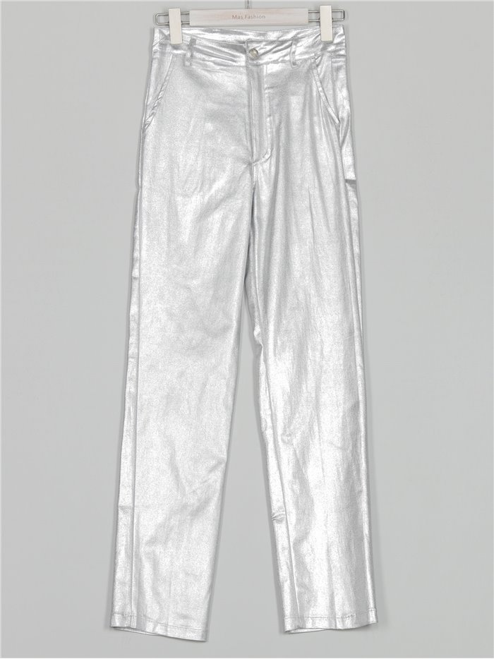 Jeans metalizado tiro alto plata (S-XXL)