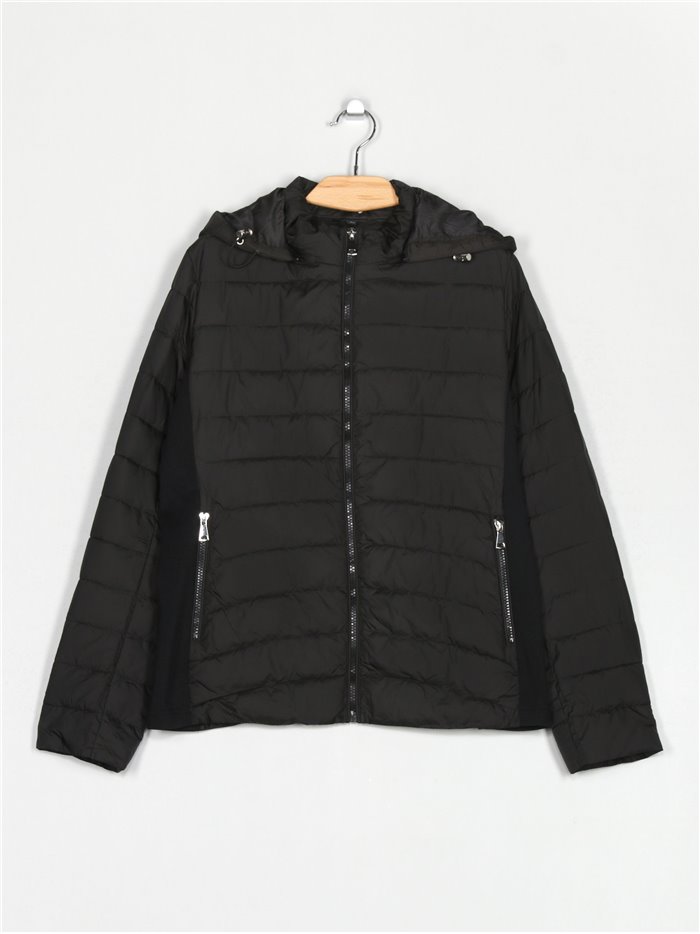 Quilted down puffer jacket with hood black (42-50)