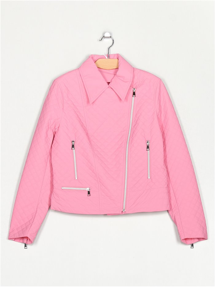 Faux leather quilted biker jacket pink (M-XXL)
